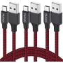 USB Type C Cable, TAKAGI 3Pack 6ft USB C to USB A Nylon Braid Fast Charging Cord High Speed Data Sync Transfer Charger Cable Compatible with Galaxy S9, Note, LG, Pixel 2 XL, Huawei, ONEPLUS (Red)