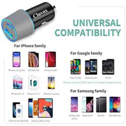 Dual USB Car Charger Adapter, Cluvox 18W Fast Charge Car Charger Compatible for iPhone 11 Pro MAX/XS/XR/8/SE 2020, Google Pixel 4 xl/3a XL, Samsung Galaxy S20/Note 10/Plus Cigarette USB Charger