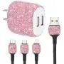 SAVORI Dual USB Wall Charger, Bling Rhinestones Wall Charger Plug Power Adapter with USB 3-in-1 Multi Charging Cable Compatible with iPhone iPad Android Type C Phones (Pink) SAVORI Dual USB Wall Charger, Bling Rhinestones Wall Charger Plug Power Adapter with USB 3-in-1 Multi Charging Cable Compatible with iPhone iPad Android Type C Phones (Pink)