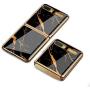 Phone Case Ultra-Thin Back Cover Tempered Glass Shell Electroplated PC Protector Fit for Samsung Galaxy Z Flip Phone Accessories (Gold Thread Black)