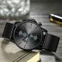 GOLDEN HOUR Mens Watches Fashion Sport Quartz Analog Black Mesh Stainless Steel Waterproof Chronograph Wrist Watch, Auto Date in Blue/Red/Gold Hands