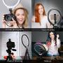 K&F Concept 10 Selfie Ring Light with Stand Phone Holder for Vlog Camera Video Smartphone YouTube Self-Portrait Makeup Shooting Live Streaming