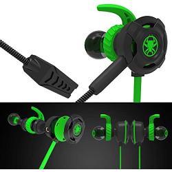 Wired Gaming Earphone with Adjustable Mic for PS4, Laptop Computer, Cellphone, maxin E-Sport Earburds with Portable Earphone Bags, Snug Soft Design, Inline Controls for Hands-Free Calling (Green)