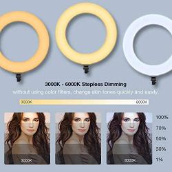 Inkeltech Ring Light - 18 inch 60 W Dimmable LED Ring Light Kit with Stand - Adjustable 3000-6000 K Color Temperature Lighting for Vlog, Makeup, YouTube, Camera, Photo, Video - Control with Remote