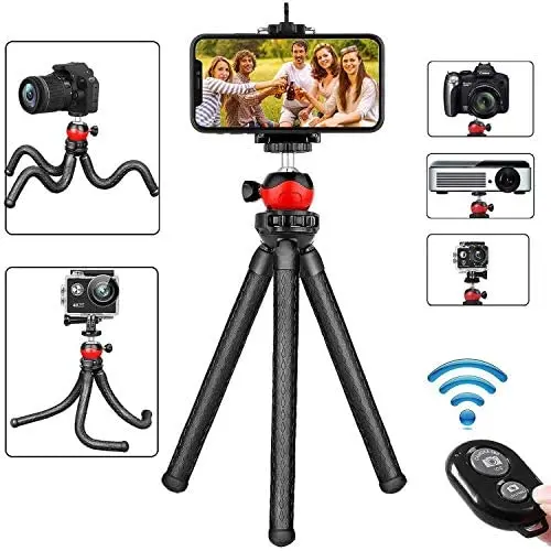 Phone Tripod, Flexible Cell Phone Camera Tripod Adjustable Tripod Stand Holder with Wireless Remote 360° Rotating Flexible Tripod Compatible for iPhone Samsung Android Phones Gopro Sports Camera DSLR Phone Tripod, Flexible Cell Phone Camera Tripod Adjustable Tripod Stand Holder with Wireless Remote 360° Rotating Flexible Tripod Compatible for iPhone Samsung Android Phones Gopro Sports Camera DSLR