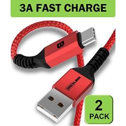 BrexLink USB C Fast Charging Cable(3A), USB C to USB A Charger (6.6ft/2 Pack), Nylon Braided Fast Charging Cord for Samsung Galaxy S10 S9 S8 Note 9, Pixel, LG V30 G6, Nintendo Switch(Red)