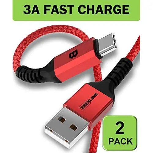 BrexLink USB C Fast Charging Cable(3A), USB C to USB A Charger (6.6ft/2 Pack), Nylon Braided Fast Charging Cord for Samsung Galaxy S10 S9 S8 Note 9, Pixel, LG V30 G6, Nintendo Switch(Red) BrexLink USB C Fast Charging Cable(3A), USB C to USB A Charger (6.6ft/2 Pack), Nylon Braided Fast Charging Cord for Samsung Galaxy S10 S9 S8 Note 9, Pixel, LG V30 G6, Nintendo Switch(Red)