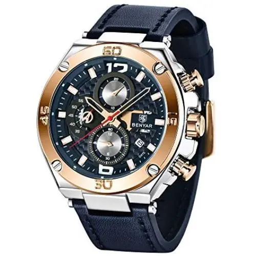 BENYAR - Wrist Watch for Men, Genuine Leather Strap Watches, Quartz Movement, Waterproof Analog Chronograph Business Watches BENYAR - Wrist Watch for Men, Genuine Leather Strap Watches, Quartz Movement, Waterproof Analog Chronograph Business Watches
