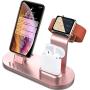 OLEBR 3 in 1 Charging Stand Compatible with iWatch Series 5/4/3/2/1, AirPods and iPhone 11/Xs/X Max/XR/X/8/8Plus/7/7 Plus /6S /6S Plus(Original Charger & Cables Required) Rose Gold