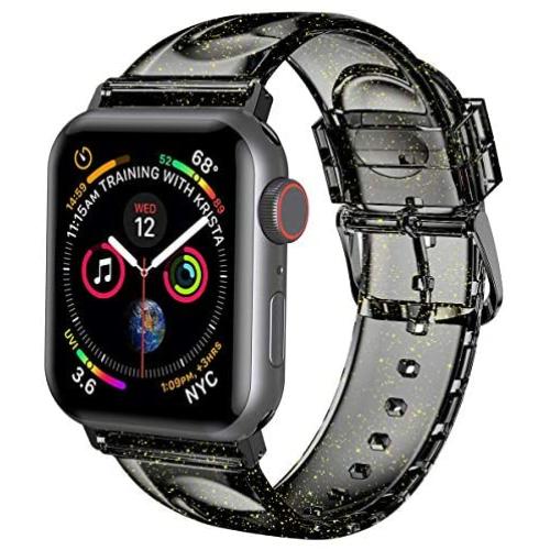 iiteeology Compatible with Apple Watch Band 38mm 40mm, Women Glitter Soft Silicone Sports iWatch Band Strap for Apple Watch Series 5/4/3/2/1 (38mm 40mm Black/Gold)