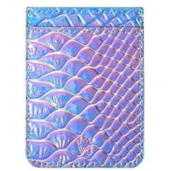 Cell Phone Wallet Stick on Credit Card Holder for Back of Phone - Cards Sleeve Pocket, Adhesive Sticker Compatible with iPhone, Most Cases - Iridescent Snakeskin