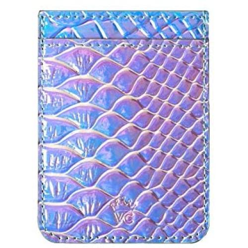 Cell Phone Wallet Stick on Credit Card Holder for Back of Phone - Cards Sleeve Pocket, Adhesive Sticker Compatible with iPhone, Most Cases - Iridescent Snakeskin
