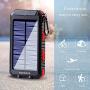 Solar Charger YOESOID 20000mAh Portable Outdoor Waterproof Solar Power Bank, Camping External Backup Battery Pack Dual 5V USB Ports Output, 2 Led Light Flashlight with Compass
