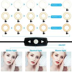 EEIEER Ring Light, 6 Ring Light with Stand Mini LED Dimmable Light with Cell Phone Holder Desktop LED Lamp for Live Stream/Makeup/Video/Photography (6inch,White/Cold Light)