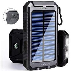 Solar Charger Solar Power Bank 20000mAh Waterproof Portable External Backup Outdoor Cell Phone Battery Charger with Dual LED Flashlights Solar Panel for Compatible with All Smartphone (Black)