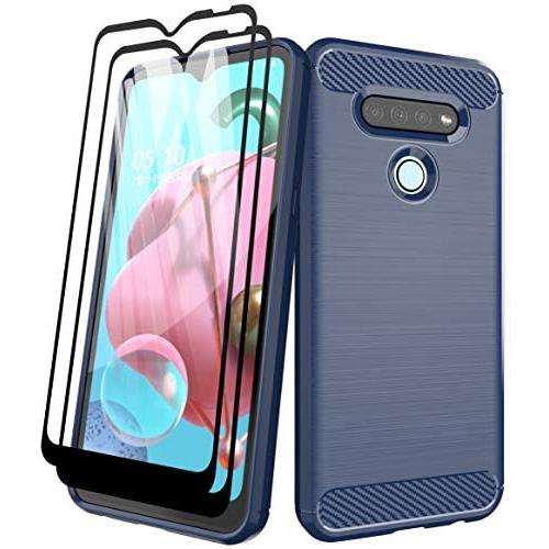 Aliruke Case for LG K51 Case with Tempered Glass Screen Protector[2 Pack], Slim Shockproof TPU Bumper Cover Flexible Lightweight Protective Phone Case for LG K51/LG Reflect/LG Q51, Blue