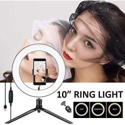 Ring Light, BEACON 10" LED Ring-Light-with-Tripod-Stand and Phone Holder for Live Streaming & YouTube Video, Dimmable Desk Makeup Ring Light for Photography, with 3 Light Modes & 10 Brightness Level