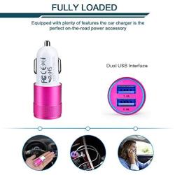 USB Car Charger Adapter, 3.4a Fast Charging Dual Port Cargador de Carro Lighter Adapter for iPhone SE 11Pro Max X XR XS Max 8 Plus 7s 6s, iPad, Samsung Galaxy A10 S10 Plus S10e S9 Note 8, LG, GPS Pink
