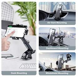 DesertWest Cell Phone Holder 4-in-1 Utra Stable Car Phone Mount Dashboard Windshield Air Vent Universal Fit with iPhone SE 11 Max Pro X XS Max XR 8 7, Samsung Galaxy S20 S10 S10+ S10e All Phones