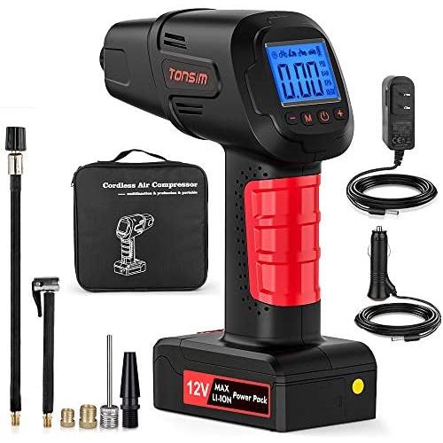 Portable Smart Air Compressor Cordless Tire Inflator Pump with Digital Pressure Gauge, Rechargeable Li-ion Battery Air Pump for Car Motorcycle Bike Air Bed Balls Inflatable Toys
