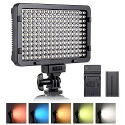 ESDDI LED Video Light, 176 LED Ultra Bright Dimmable CRI 95+ Camera Light with Battery Set and 5 Color Filters for DSLR Cameras Camcorder