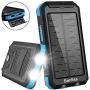 Solar Charger, Benfiss 20000mAh Lit Solar Power Bank with 2 Led Light and Dual USB 5V 1A/2A Output, Waterproof Portable External Backup Battery for Camping，Outdoors,Emergency