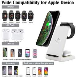 Wireless Charger Stand 3 in 1 Wireless Charging Station for Apple Watch 5/4/3/2/1 Airpods 2/ Pro Premium Qi-Certified Fast Cordless Charger for iPhone 11/Xs/X Max/XR/X/8/8Plus/Samsung S9/Note9-White