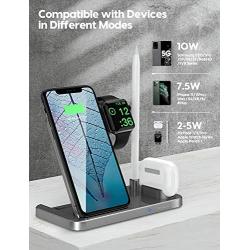 Wireless Charger Station, Saferell 4 in 1 Qi-Certified Fast 10W Charging Dock Stand for Apple Watch & AirPods & Pencil，iPhone 11/XR/8Plus/SE, Nightstand Mode for iWatch, Compatible Samsung Galaxy