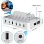 Charging Station for Multiple Devices - 6 Smart Charging Ports Docking Organizer - Compatible with iPhone iPad and Android Cell Phone and Tablet (6 Short Cables Included) (White)