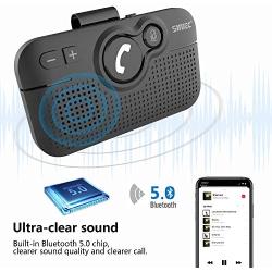 SUNITEC Hands Free Bluetooth for Cell Phone Car Kit - Wireless Bluetooth 5.0 Car Speaker AUTO Power ON Support Siri Google Assistant Voice Guidance Receiver for Car Handsfree Speakerphone - BC980