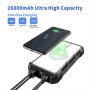 Solar Power Bank 26000mAh, Solar Charger with 28 LEDs, Type-c(in & Out) + Wireless Charging + 3 USB Output for Camping & Travelling, External Backup Battery Pack with Output of 3A for iPhone/Androi