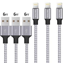 iPhone Charger,Maitron Lightning Cable 3PACK 6FT Nylon Braided USB Charging Cable High Speed Connector Data Sync Transfer Cord Compatible with iPhone Xs Max/X/8/7/Plus/6S/6/SE/5S iPad (Silver White)