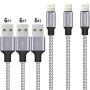 iPhone Charger,Maitron Lightning Cable 3PACK 6FT Nylon Braided USB Charging Cable High Speed Connector Data Sync Transfer Cord Compatible with iPhone Xs Max/X/8/7/Plus/6S/6/SE/5S iPad (Silver White)