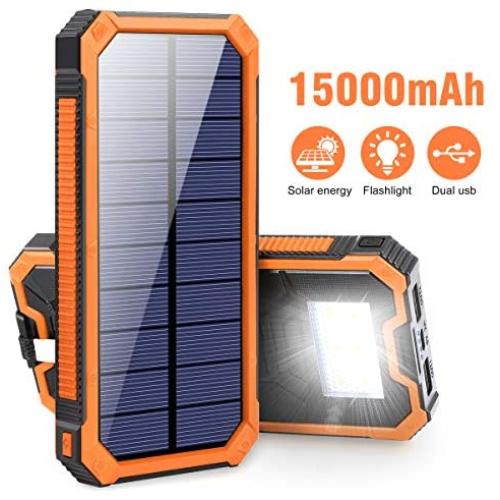 Portable Charger Power Bank 15000mAh, Elzle Solar Charger, Solar Power Bank Battery Pack, High-Speed Charging Solar Phone Charger for iPhone, Samsung and More.