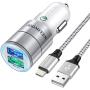 JOOMFEEN Car Charger Compatible with iPhone 11 Pro Max/11/XS Max/XS/XR/X/8/7 Plus/7/6S/6/5S/5C/SE/5,iPad Pro/Air/Mini, with 3ft Charging Cable, Quick Charger 3.0&2.4A Dual Fast USB Car Charger Adapter