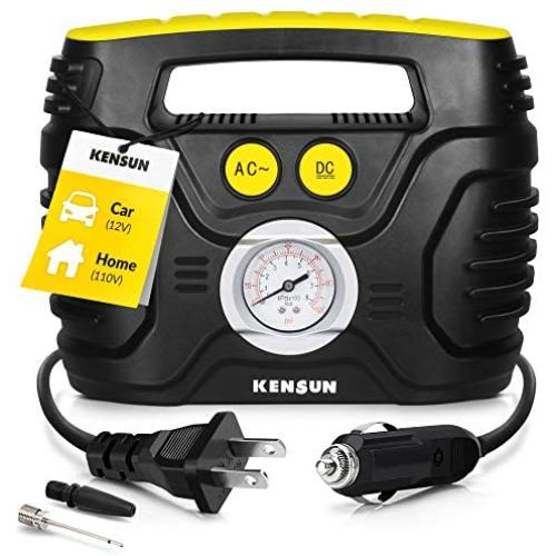Kensun AC/DC Tire Inflator Portable Air Compressor Pump for Car 12V DC and Home 110V AC Swift Performance Inflator for Car, Bicycle, Motorcycle, Basketball and Others