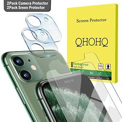 [4 Pack] QHOHQ 2 Pack Tempered Glass Screen Protector +2 Pack Tempered Glass Camera Lens Protector for Apple iPhone 11 (6.1"),[9H Hardness] HD Transparent Scratch-Resistant [Bubble Free]