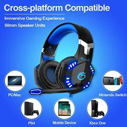 VersionTECH. G2000 Pro Gaming Headset PS4 Xbox One Wired Headphones with 3D Surround Sound, HD Microphone, Volume Control, LED Lights, Compatible with Playstation 4, Xbox 1, NS, PC Mac Computer (Blue)