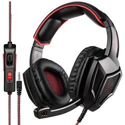 [Newest Updately] Sades SA920 Wired Stereo Gaming Headset Over Ear Headphones with Microphone for New Xbox One / PS4 / PC /Cell phones- Black/red (Renewed)