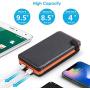 Solar Charger 25000mAh, SOARAISE Waterproof Power Bank with 4 Solar Panels Portable Battery Pack Compatible with Most Phones, Tablets and More