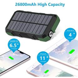 Hiluckey Solar Charger 26800mAh 18W PD USB C Portable Charger with QC 3.0 Waterproof External Battery Pack for iPhone 11, Samsung S10, Huawei, MacBook