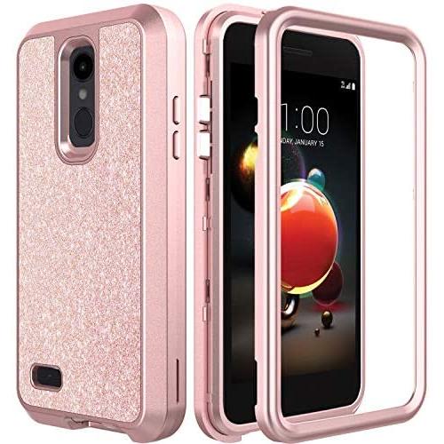 AMENQ Case for LG Aristo 2 X210/LG Tribute Dynasty/LG Phoenix 4/LG Rebel 3 L158VL/LG Rebel 4 L211VL, 3 in 1 Heavy Duty Sparkle Glitter with Rubber TPU Bumper and Hard PC Protective Armor Back Cover