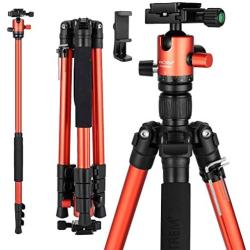 MACTREM Professional Camera Tripod with Phone Mount, 62" DSLR Tripod for Travel, Super Lightweight and Reliable Stability, Ball Head Tripod Detachable Monopod with Carry Bag (Orange)