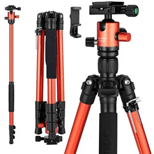 MACTREM Professional Camera Tripod with Phone Mount, 62" DSLR Tripod for Travel, Super Lightweight and Reliable Stability, Ball Head Tripod Detachable Monopod with Carry Bag (Orange) MACTREM Professional Camera Tripod with Phone Mount, 62" DSLR Tripod for Travel, Super Lightweight and Reliable Stability, Ball Head Tripod Detachable Monopod with Carry Bag (Orange)