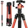 MACTREM Professional Camera Tripod with Phone Mount, 62" DSLR Tripod for Travel, Super Lightweight and Reliable Stability, Ball Head Tripod Detachable Monopod with Carry Bag (Orange) MACTREM Professional Camera Tripod with Phone Mount, 62" DSLR Tripod for Travel, Super Lightweight and Reliable Stability, Ball Head Tripod Detachable Monopod with Carry Bag (Orange)