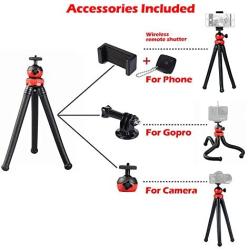 Flexible Tripod，12 Inch Phone Tripod with Wireless Remote Shutter for iPhone and Android Phone, Action Camera Tripod for GoPro Canon Nikon DSLR