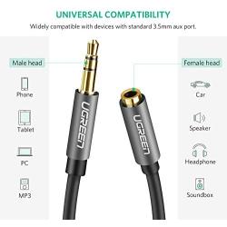 UGREEN 3.5mm Male to Female Extension Stereo Audio Extension Cable Adapter Gold Plated Compatible for iPhone, iPad, Smartphones, Tablets, Media Players Black PVC (3FT)