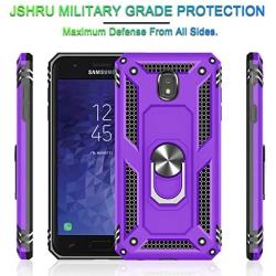 Jshru Galaxy J7 2018/J7 Aero/J7 Top/J7 Crown/J7 Aura/J7 Refine/J7 Eon Case with Tempered Glass Screen Protector [2Pack], Military Grade Ring Car Mount Kickstand Phone Case for Samsung J7 Star Purple