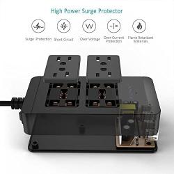 Power Strip Surge Protector USB Charger Extension Cord 6Ft Plug Power Bar Plug in Outlet 100-240V Socket Cellphones Travel TV Computer Tabletop Long Flat Adapter Charger Home Kitchen School College