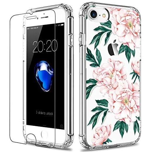 LUHOURI iPhone SE Case 2020,iPhone 8 Case,iPhone 7 Case with Screen Protector,Clear with Cute Blooming Floral Flower for Girls Women,Protective Phone Case for iPhone 7 /iPhone 8/ iPhone SE2